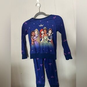 Disney Princess Blue Pajama Set Girls Size S 6/6X Long Sleeve
